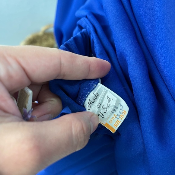 Vintage Sheer Blue Two Piece Pleated Chiffon Collar top Skirt Set - Picture 9 of 12